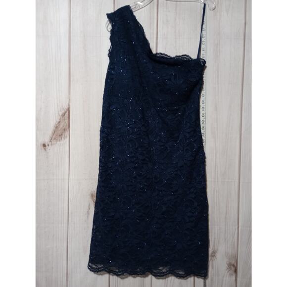 Roz & Ali Dress Womens 16 Navy Blue One Shoulder Lace Sheath Party‎ Side Zipper - Picture 1 of 8